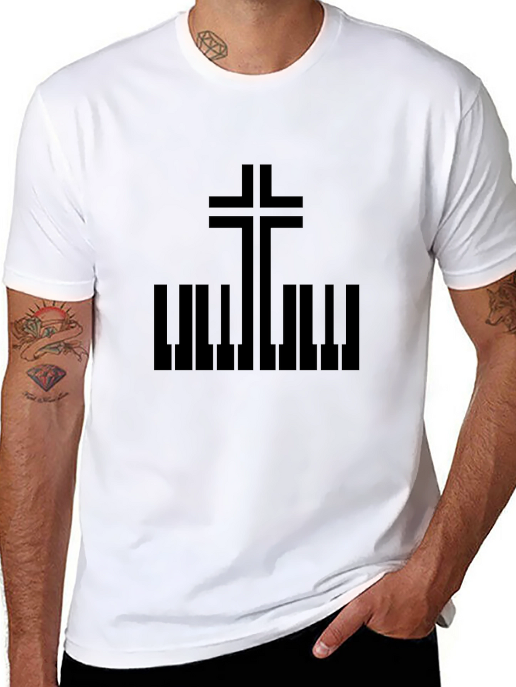 Christian Cross Piano Key Graphic Tee - Black