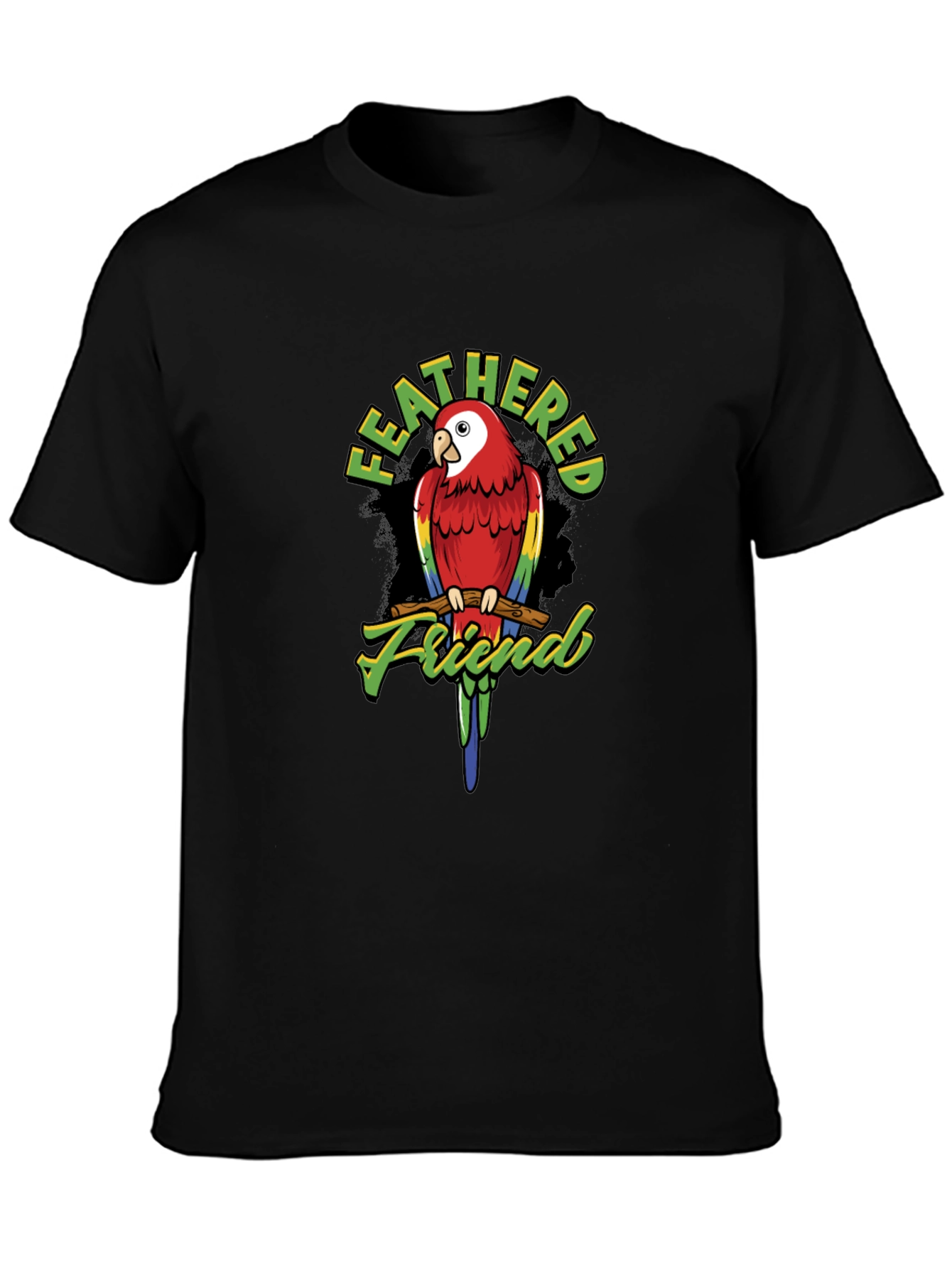 Feathered Friend Parrot Graphic T-Shirt - Black