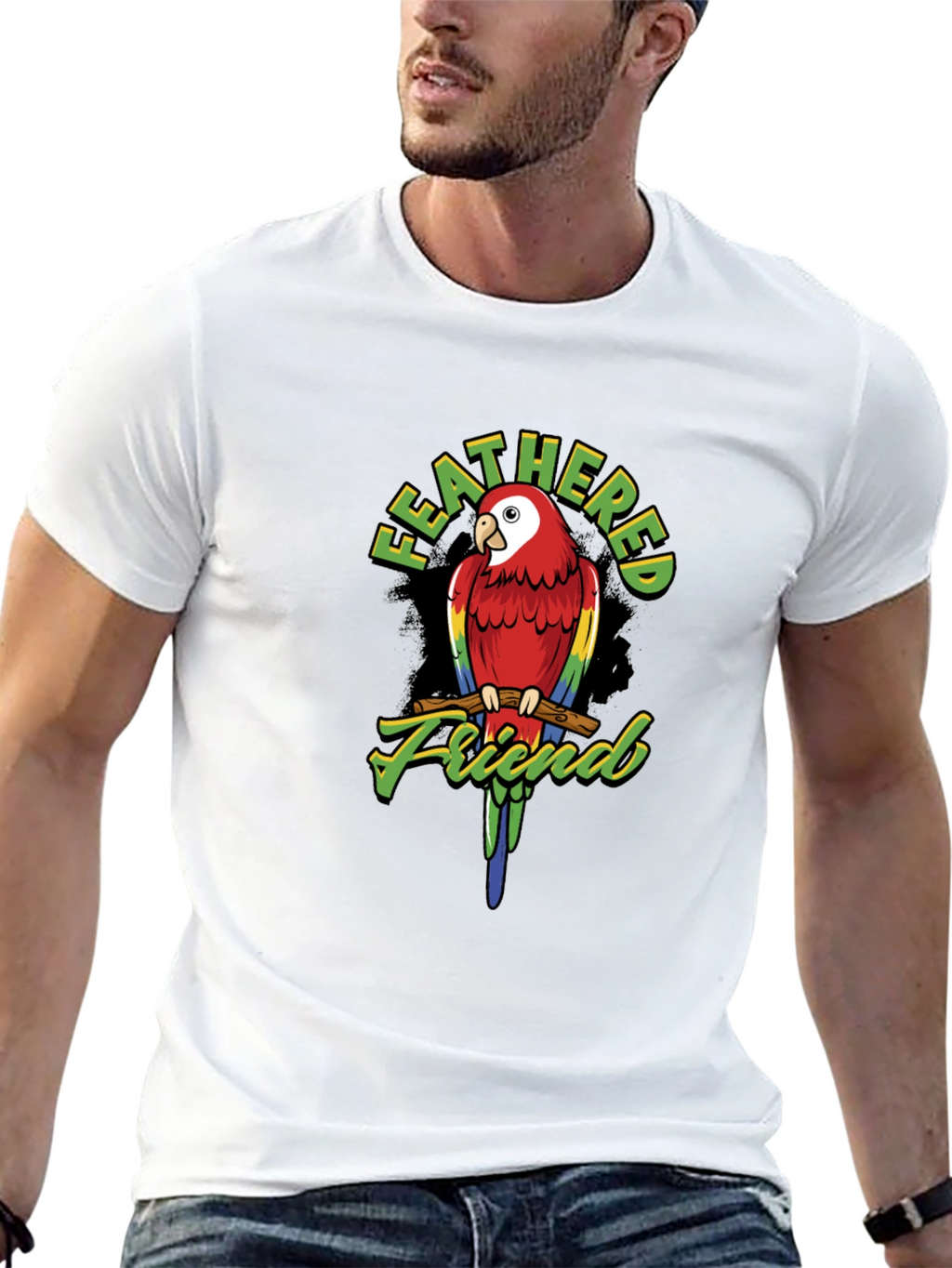 Feathered Friend Parrot Graphic T-Shirt - Black