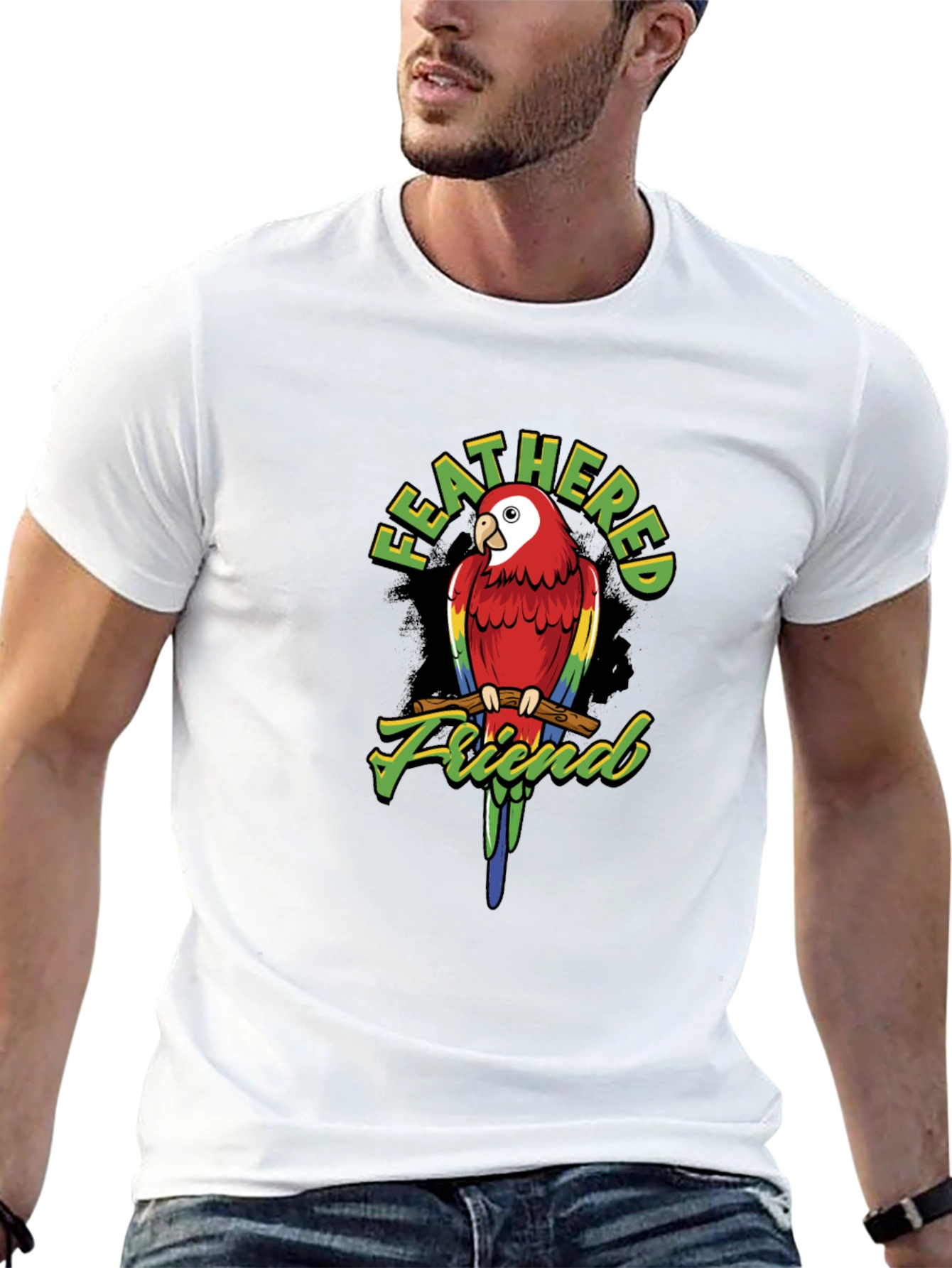 Feathered Friend Parrot Graphic T-Shirt - Black