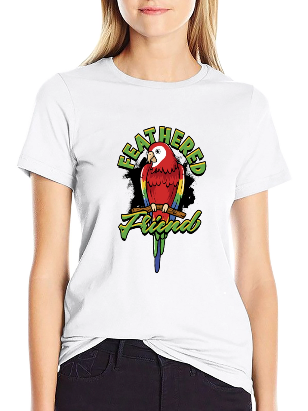 Feathered Friend Parrot Graphic T-Shirt - Black