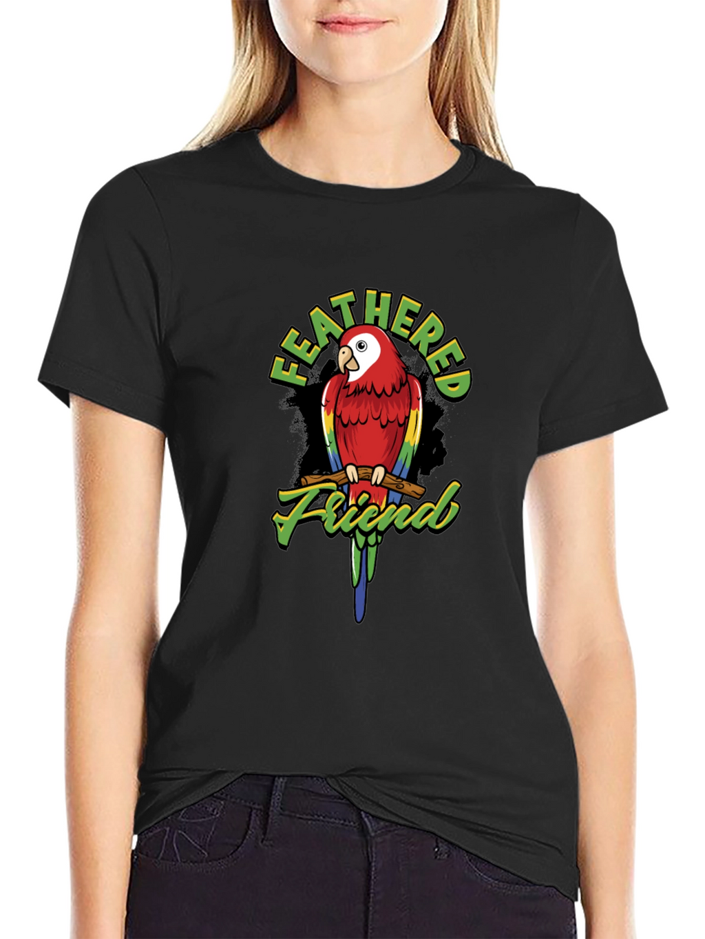 Feathered Friend Parrot Graphic T-Shirt - Black