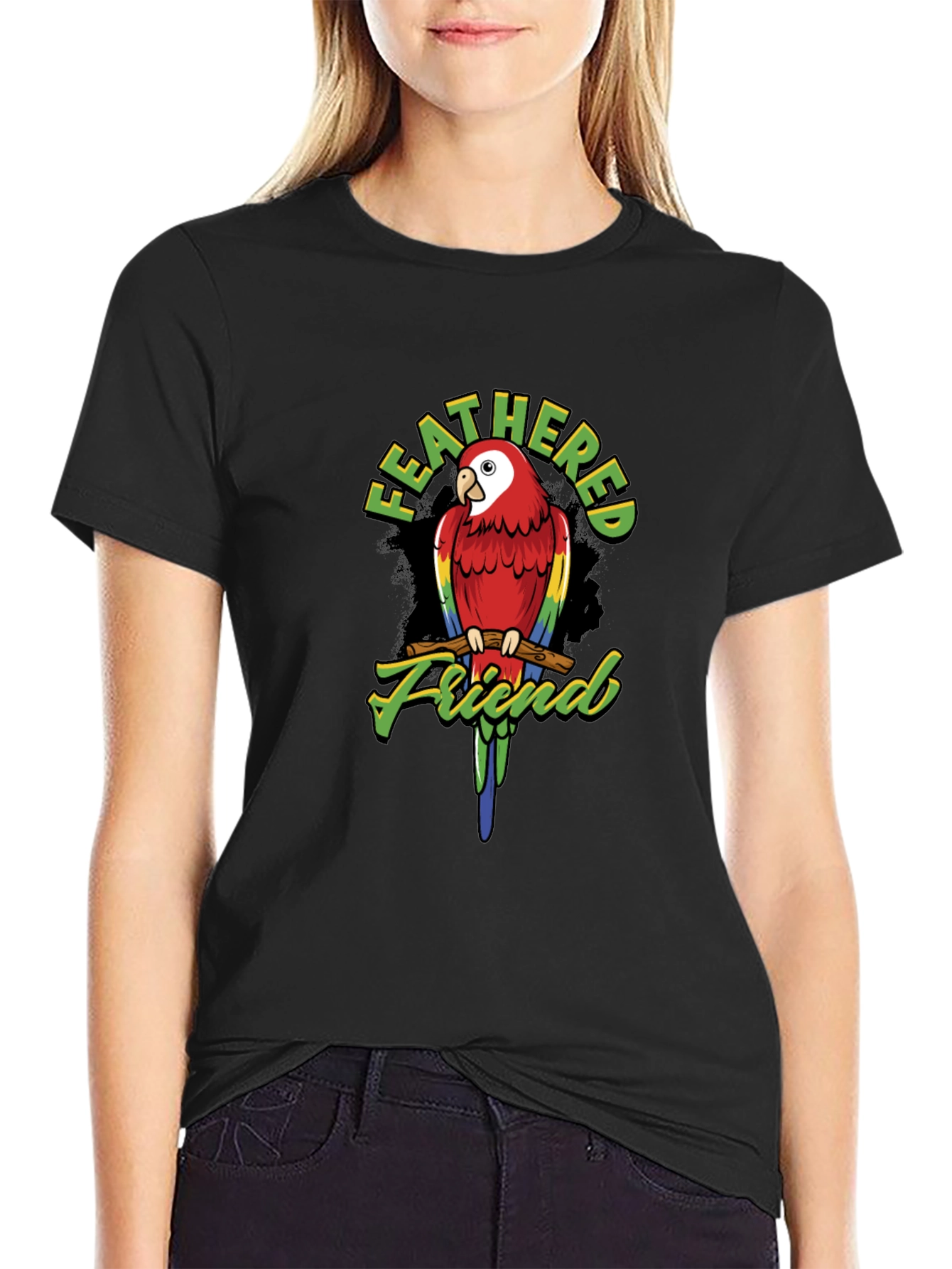 Feathered Friend Parrot Graphic T-Shirt - Black