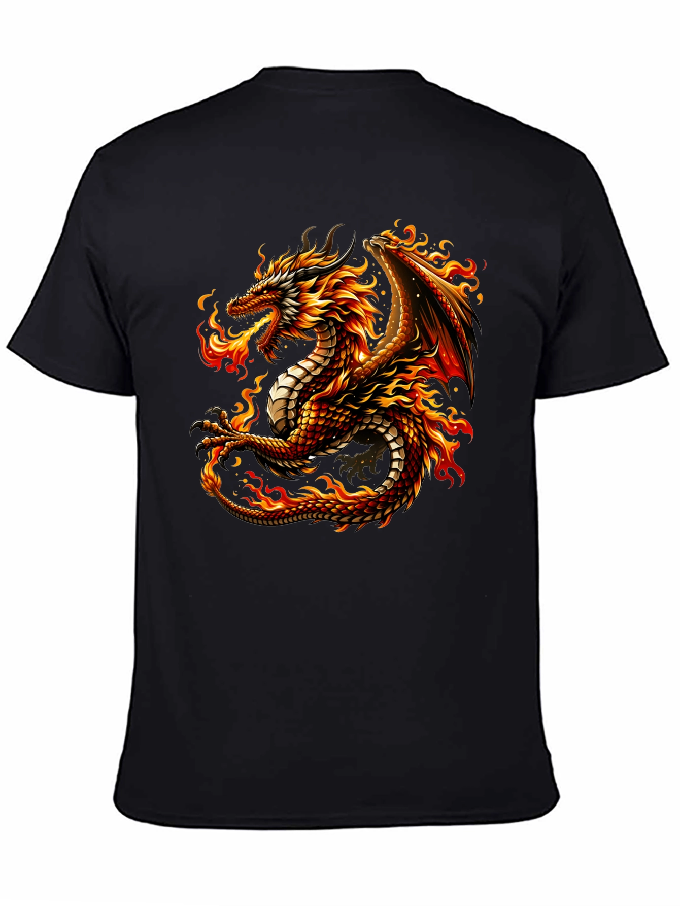 Fiery Dragon Graphic Tee - Black Cotton Comfort