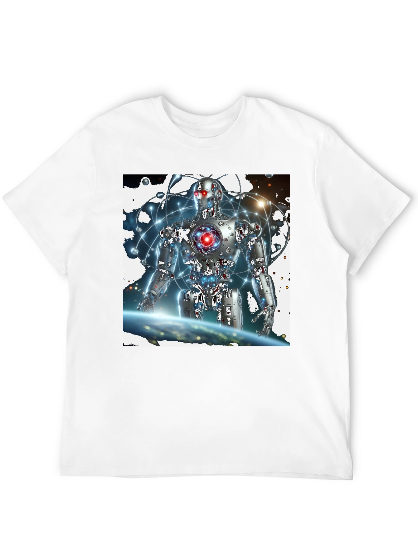 Futuristic Robot Graphic Black T-Shirt