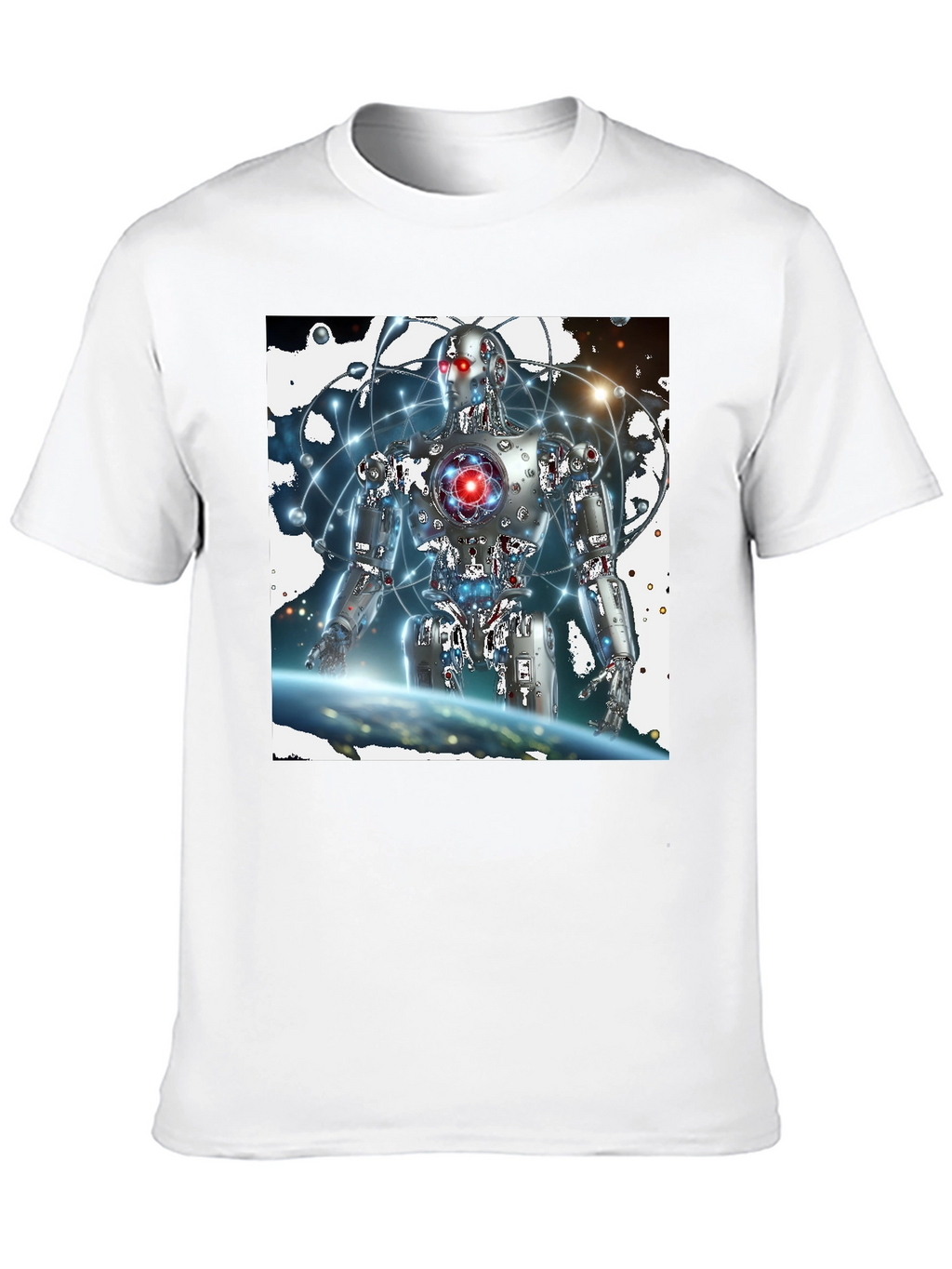 Futuristic Robot Graphic Black T-Shirt