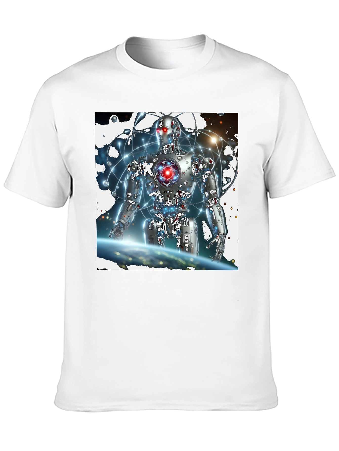 Futuristic Robot Graphic Black T-Shirt