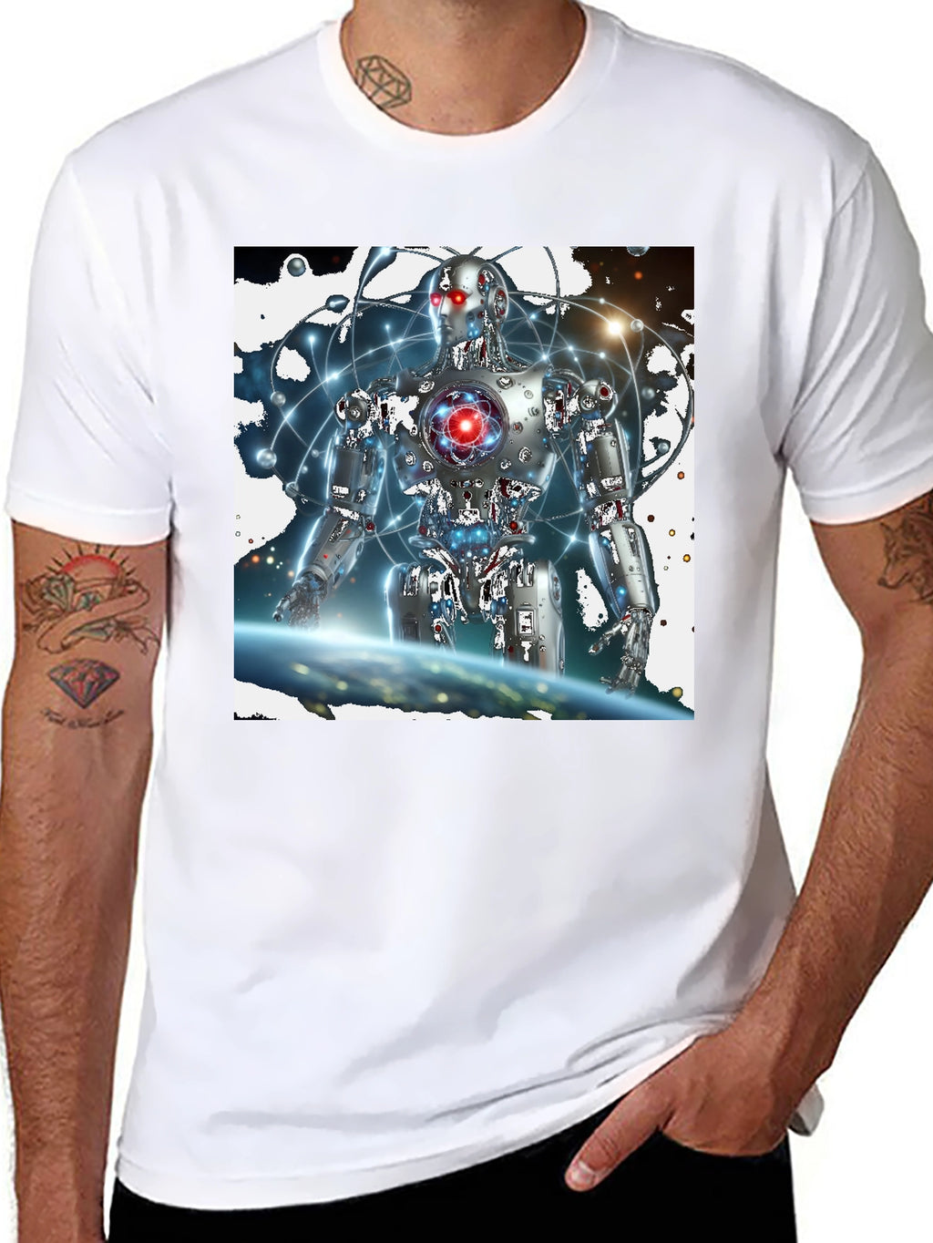 Futuristic Robot Graphic Black T-Shirt