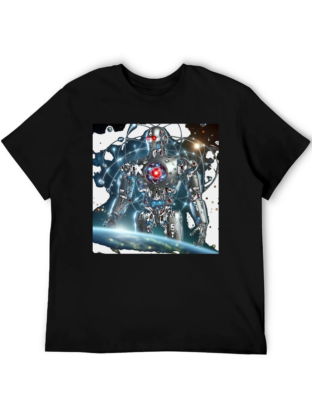 Futuristic Robot Graphic Black T-Shirt