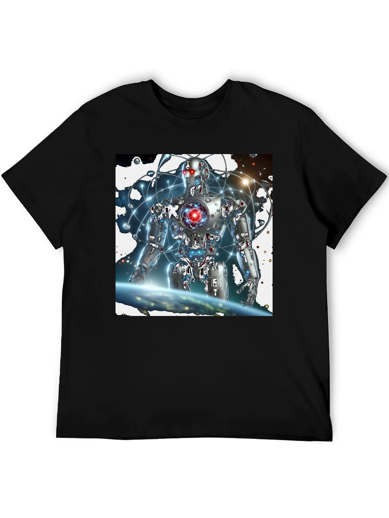 Futuristic Robot Graphic Black T-Shirt