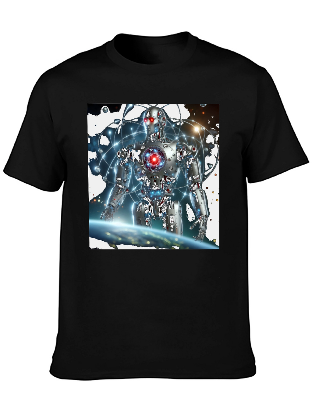 Futuristic Robot Graphic Black T-Shirt