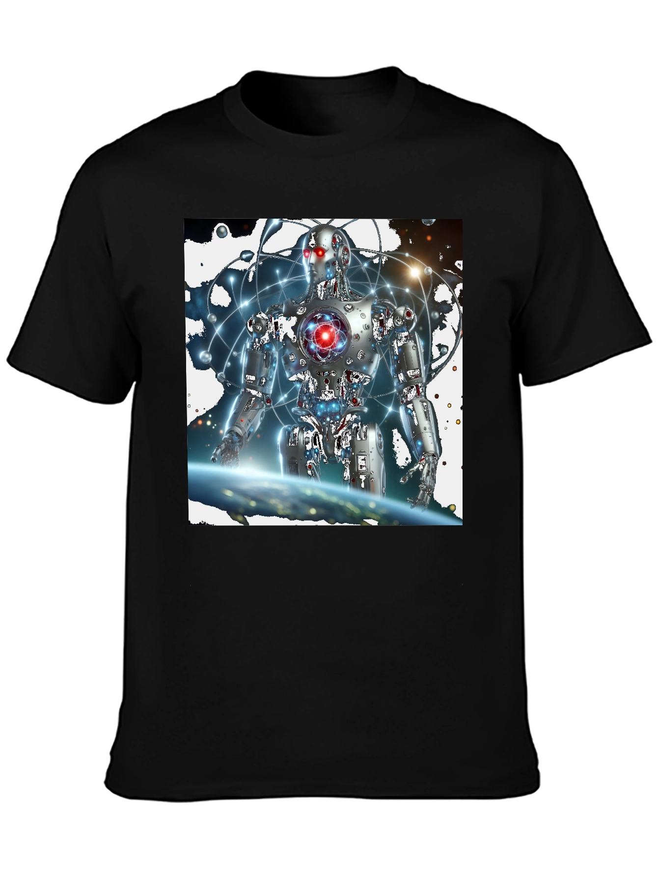 Futuristic Robot Graphic Black T-Shirt
