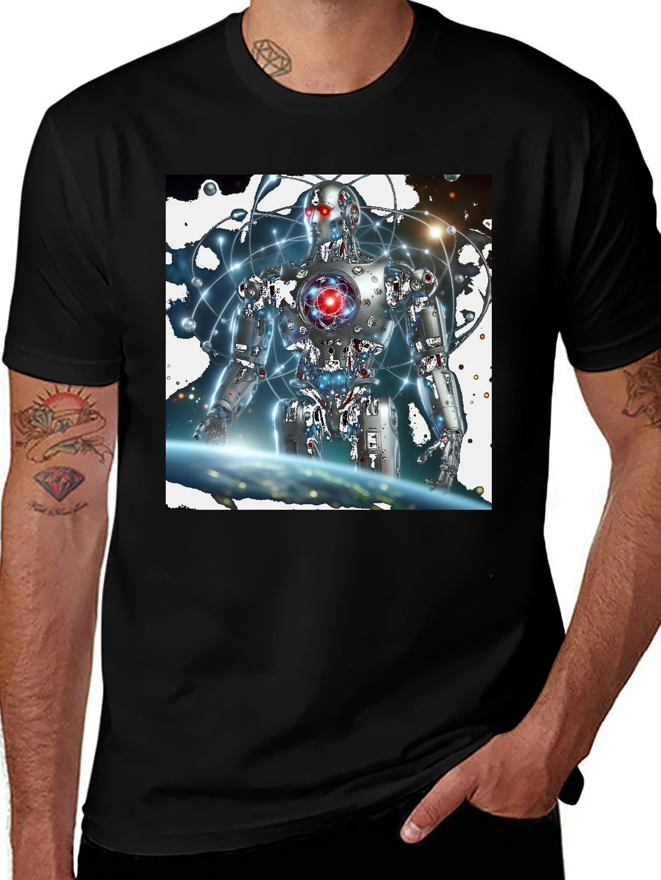Futuristic Robot Graphic Black T-Shirt