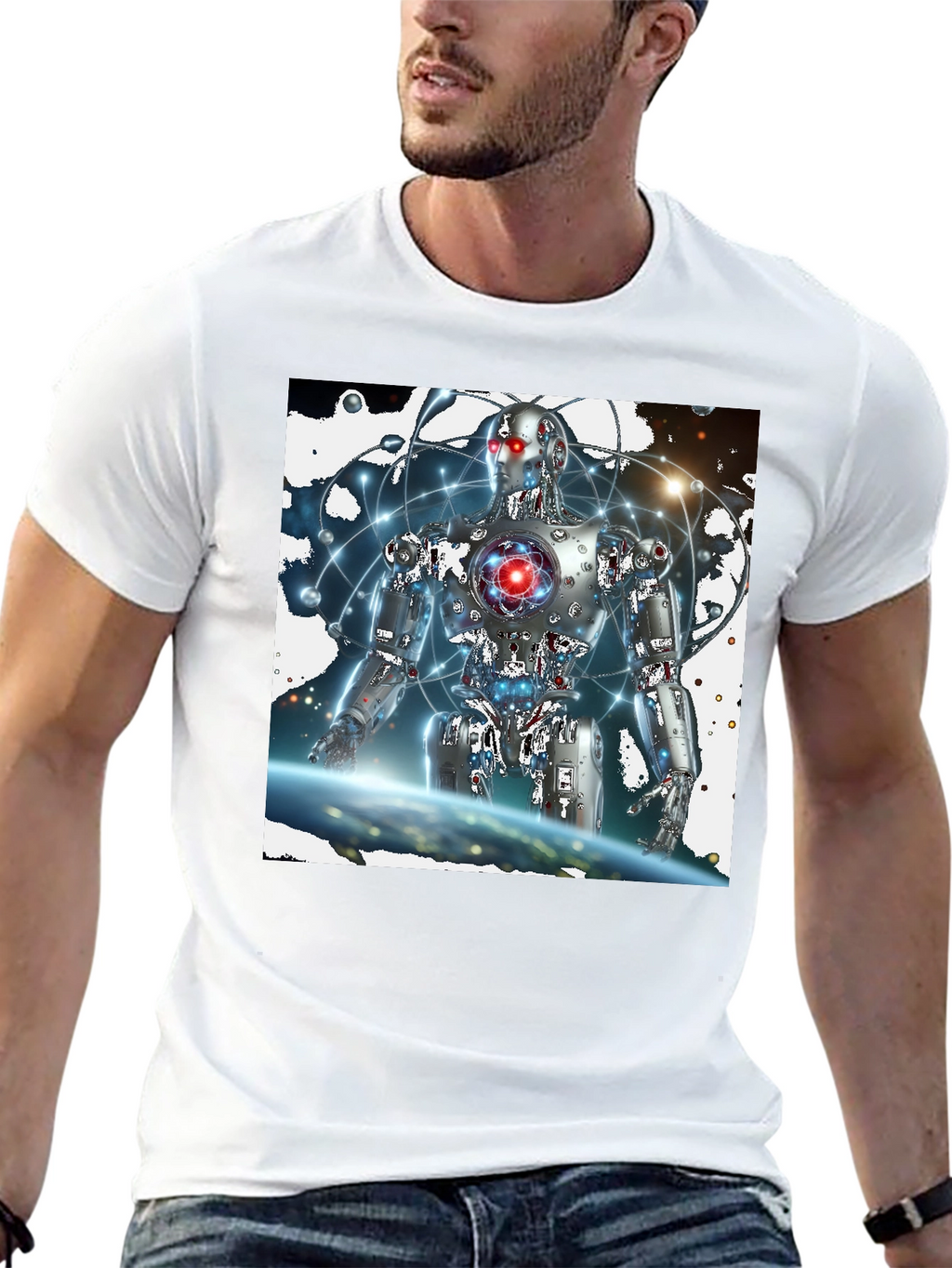 Futuristic Robot Graphic Black T-Shirt