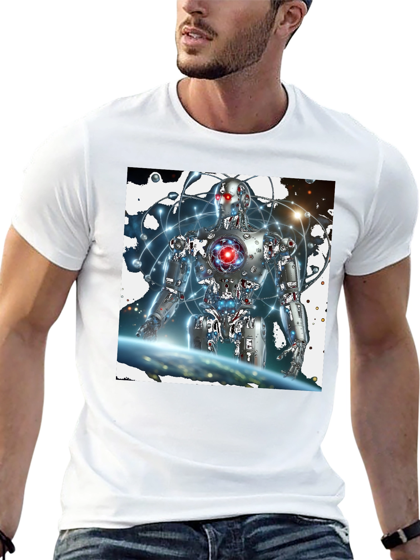Futuristic Robot Graphic Black T-Shirt