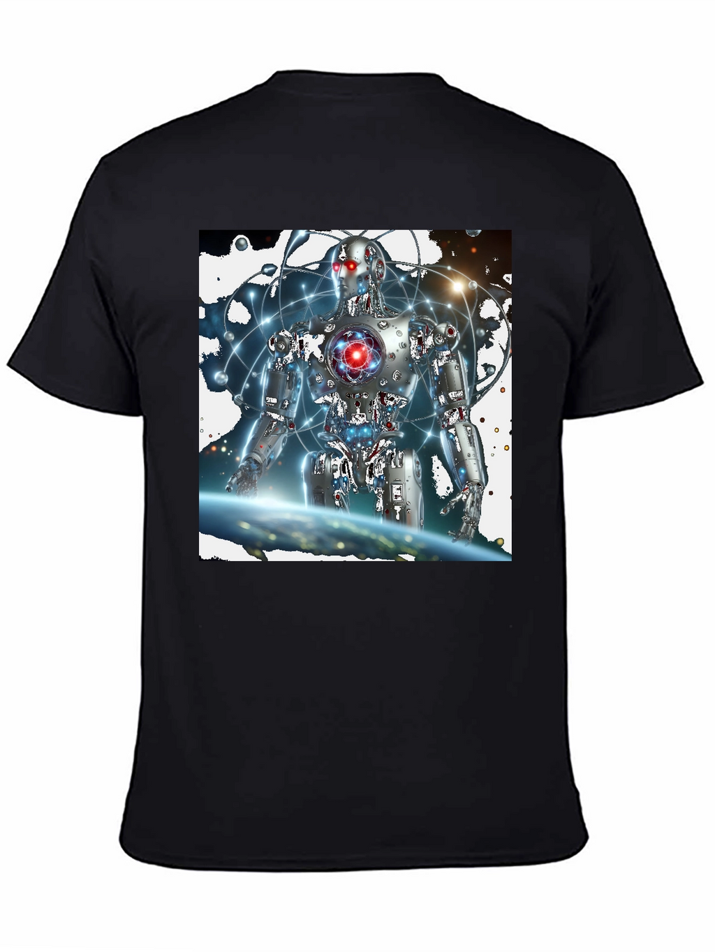 Futuristic Robot Graphic Black T-Shirt