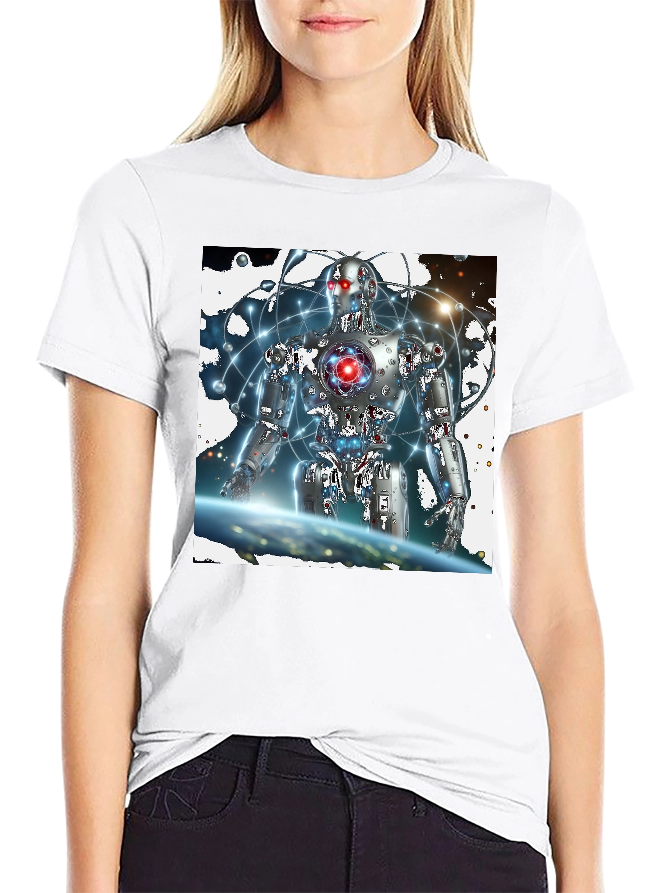 Futuristic Robot Graphic Black T-Shirt