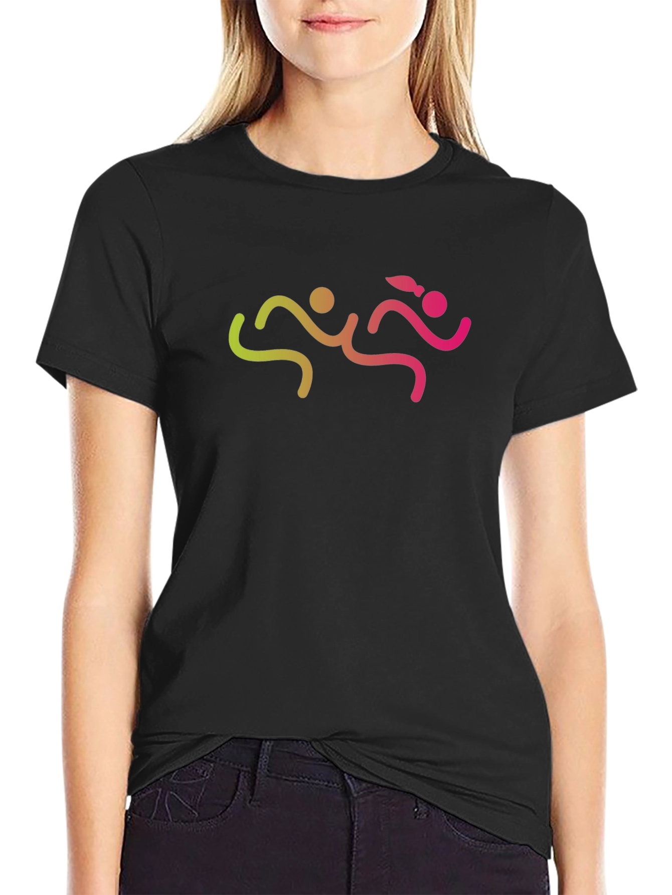 Mens Black Graphic Tee - Running Couple Design