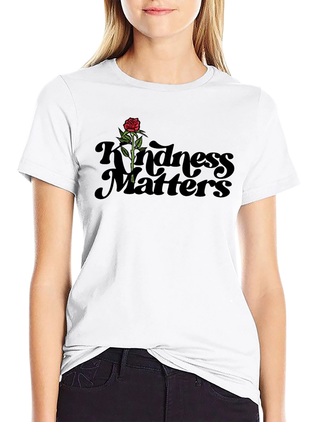 Kindness Matters Black T-Shirt With Rose