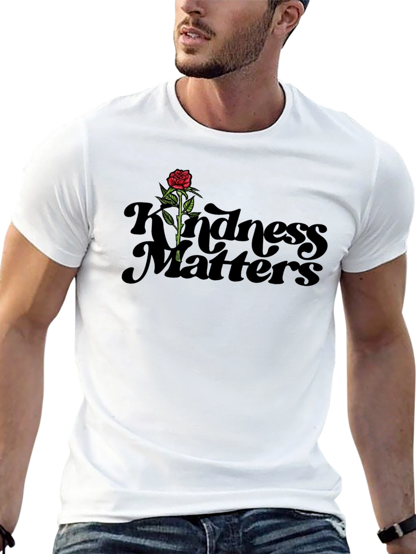 Kindness Matters Black T-Shirt With Rose