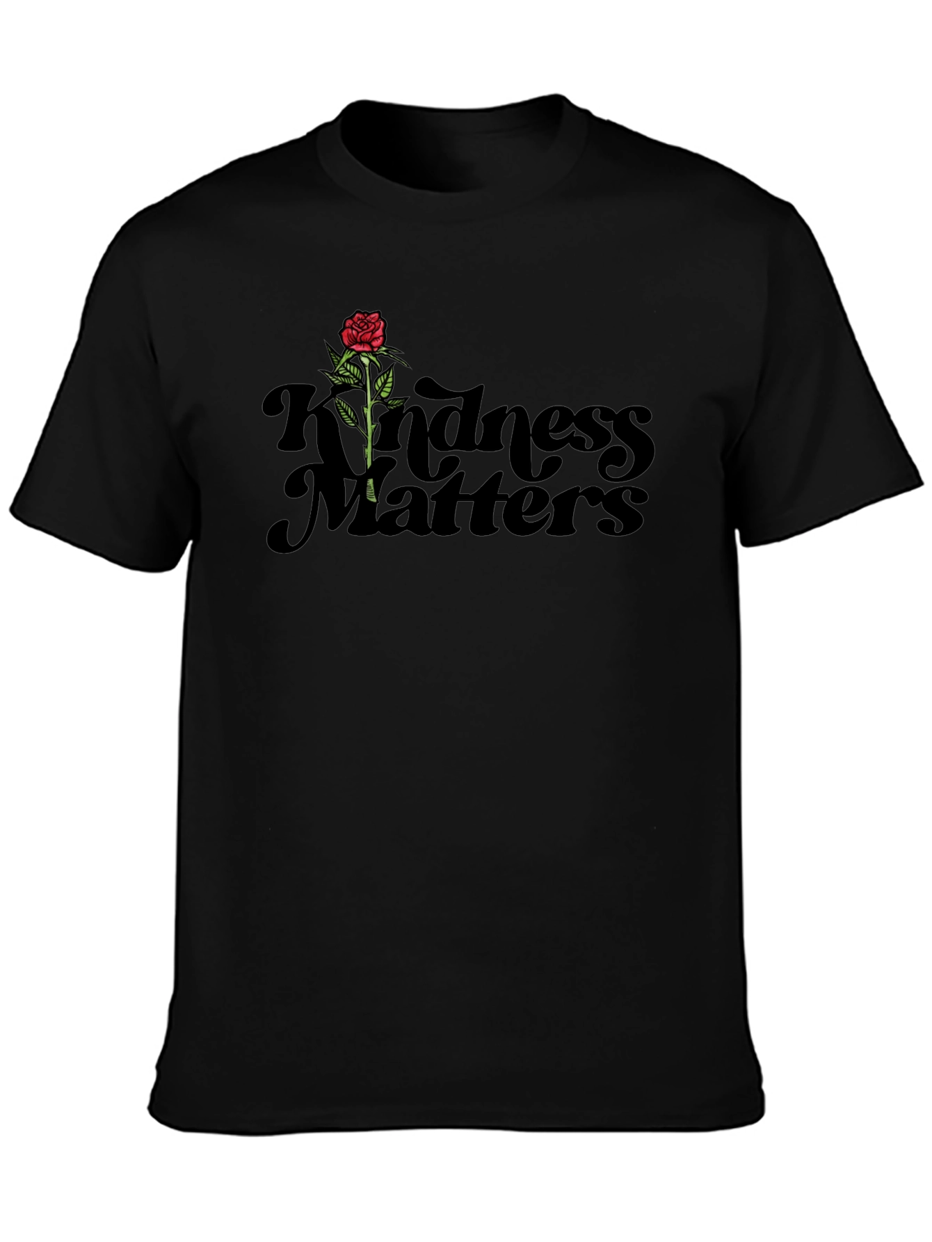 Kindness Matters Black T-Shirt With Rose