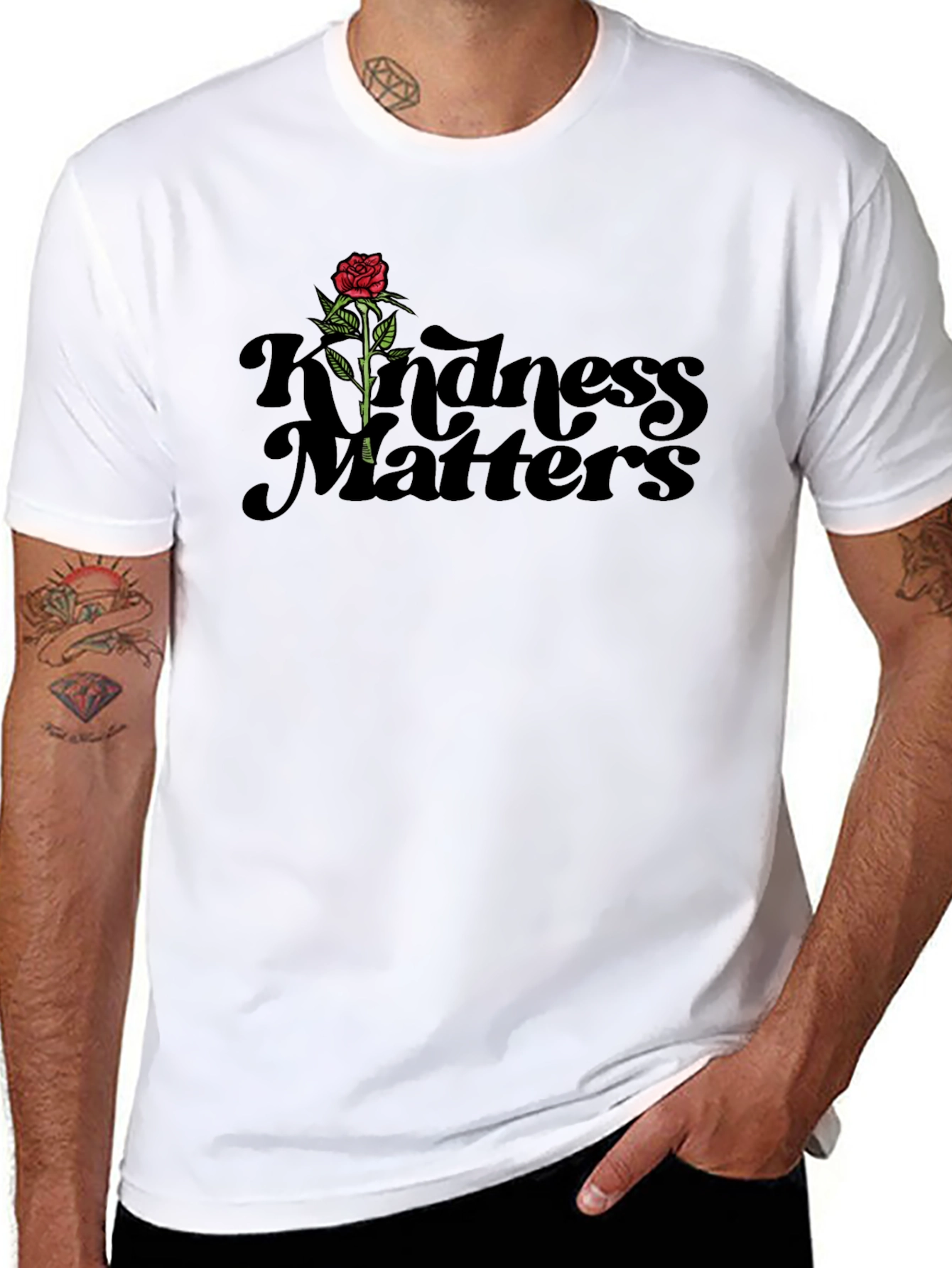 Kindness Matters Black T-Shirt With Rose