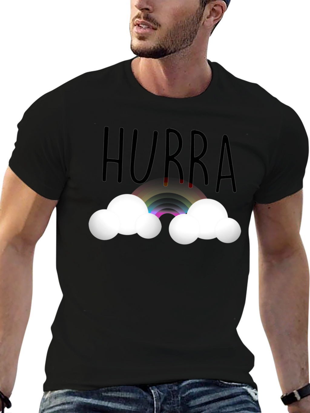 Hurra Rainbow Cloud Black T-Shirt