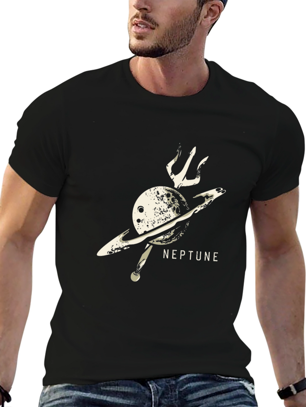 Neptune Planet Graphic Black T-Shirt