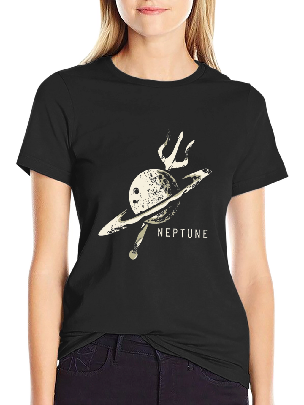 Neptune Planet Graphic Black T-Shirt