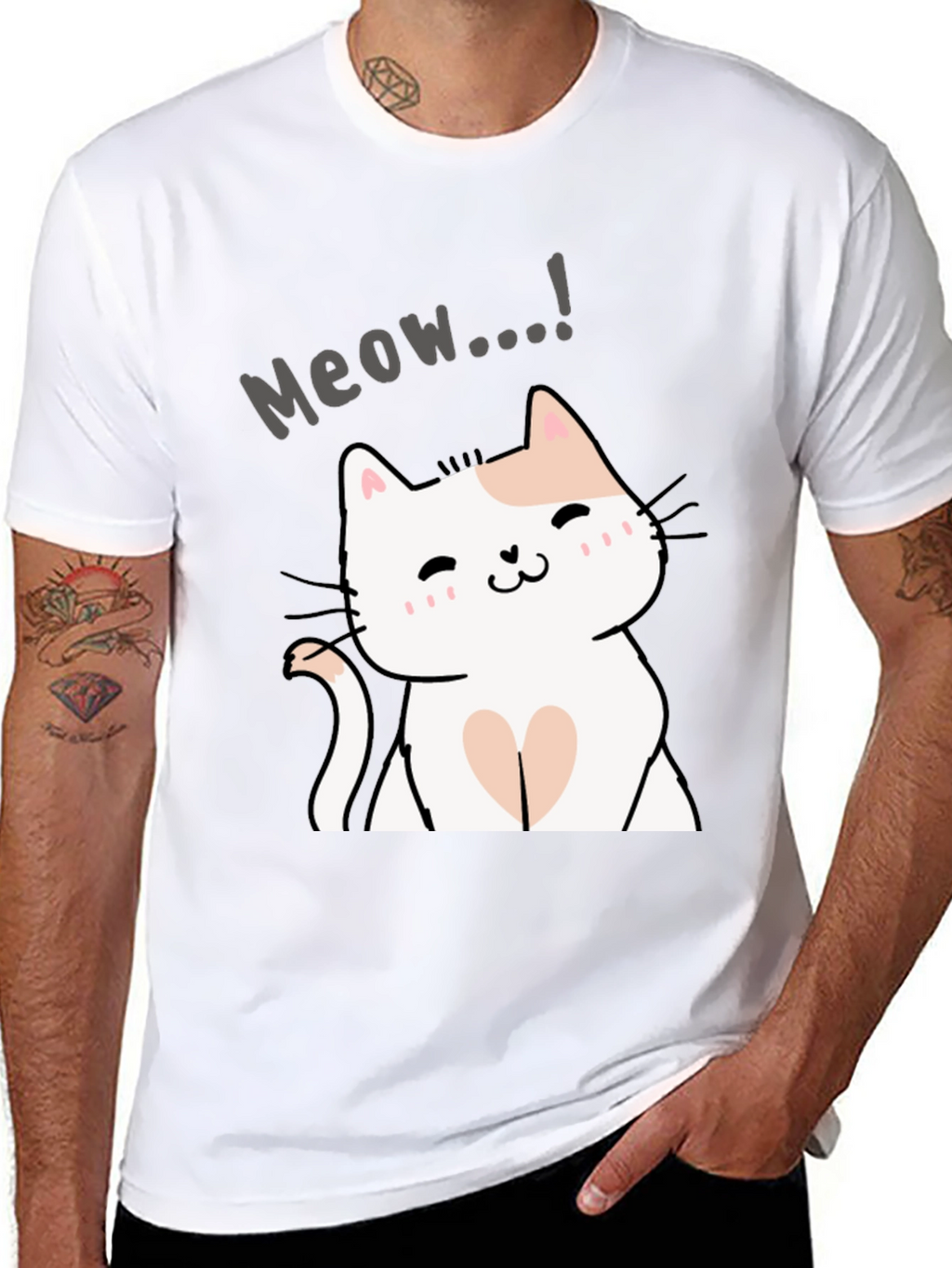 Cute Meow Cat Graphic Black T-Shirt