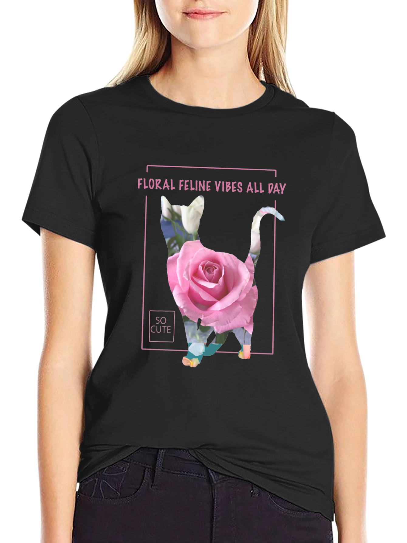 Floral Feline Vibes T-Shirt