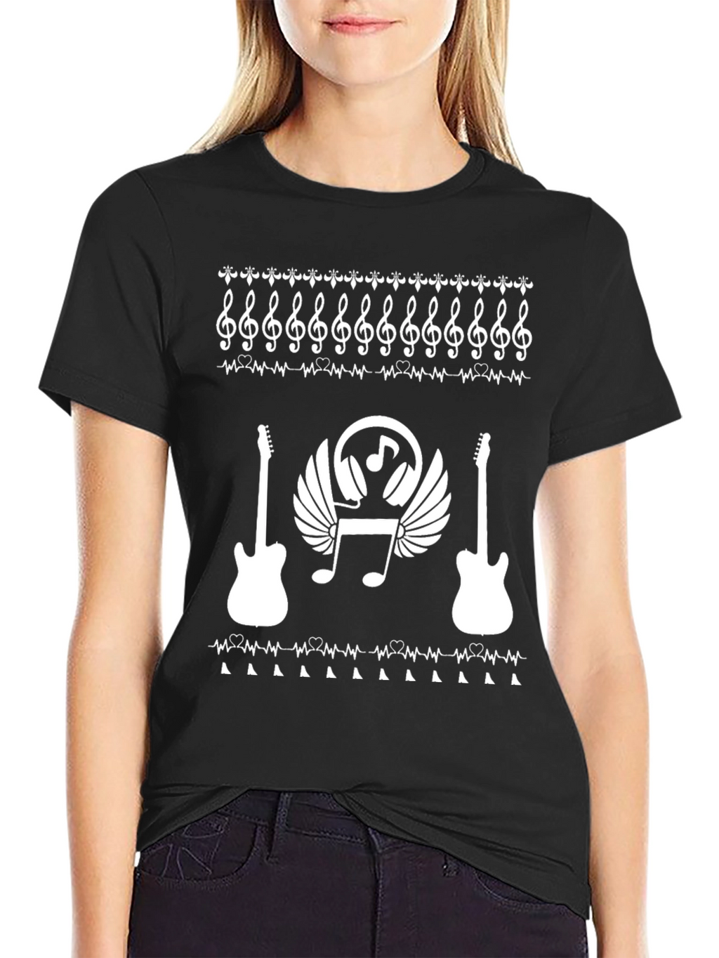 Music Lover T-Shirt - Guitar & Notes Design