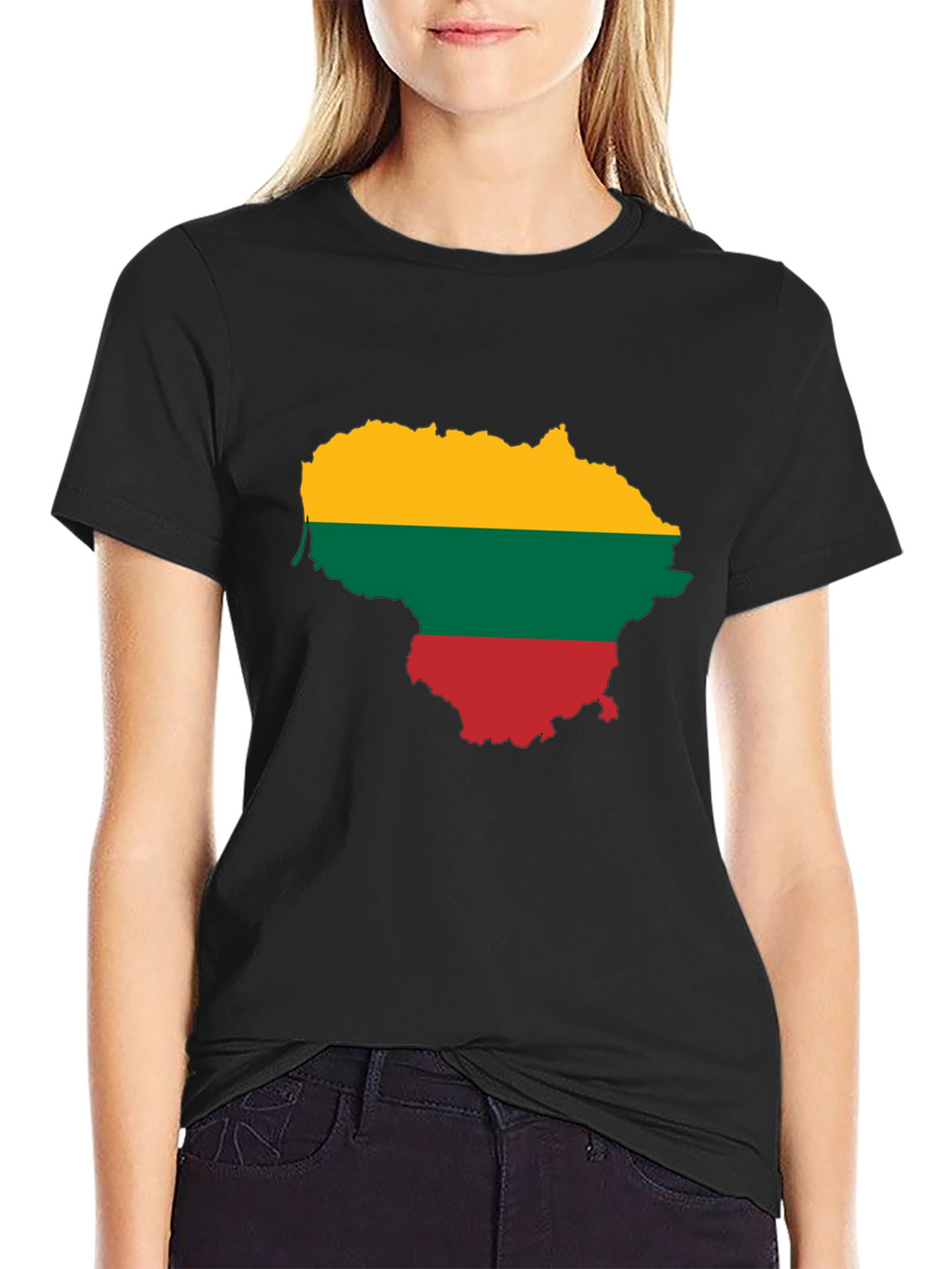 Lithuania Flag Map Graphic Tee - Black Casual Shirt