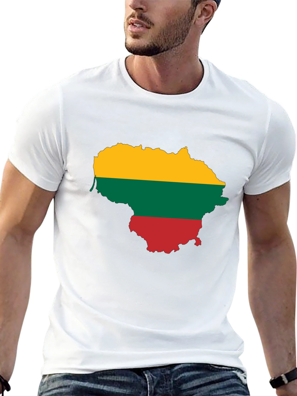 Lithuania Flag Map Graphic Tee - Black Casual Shirt