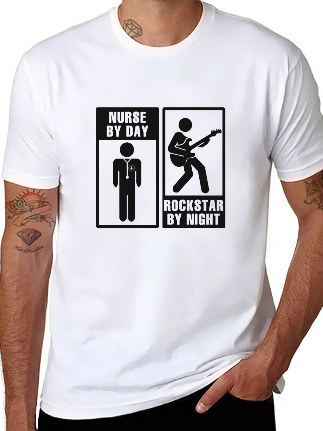 Black Nurse By Day Rockstar By Night Graphic T-Shirt