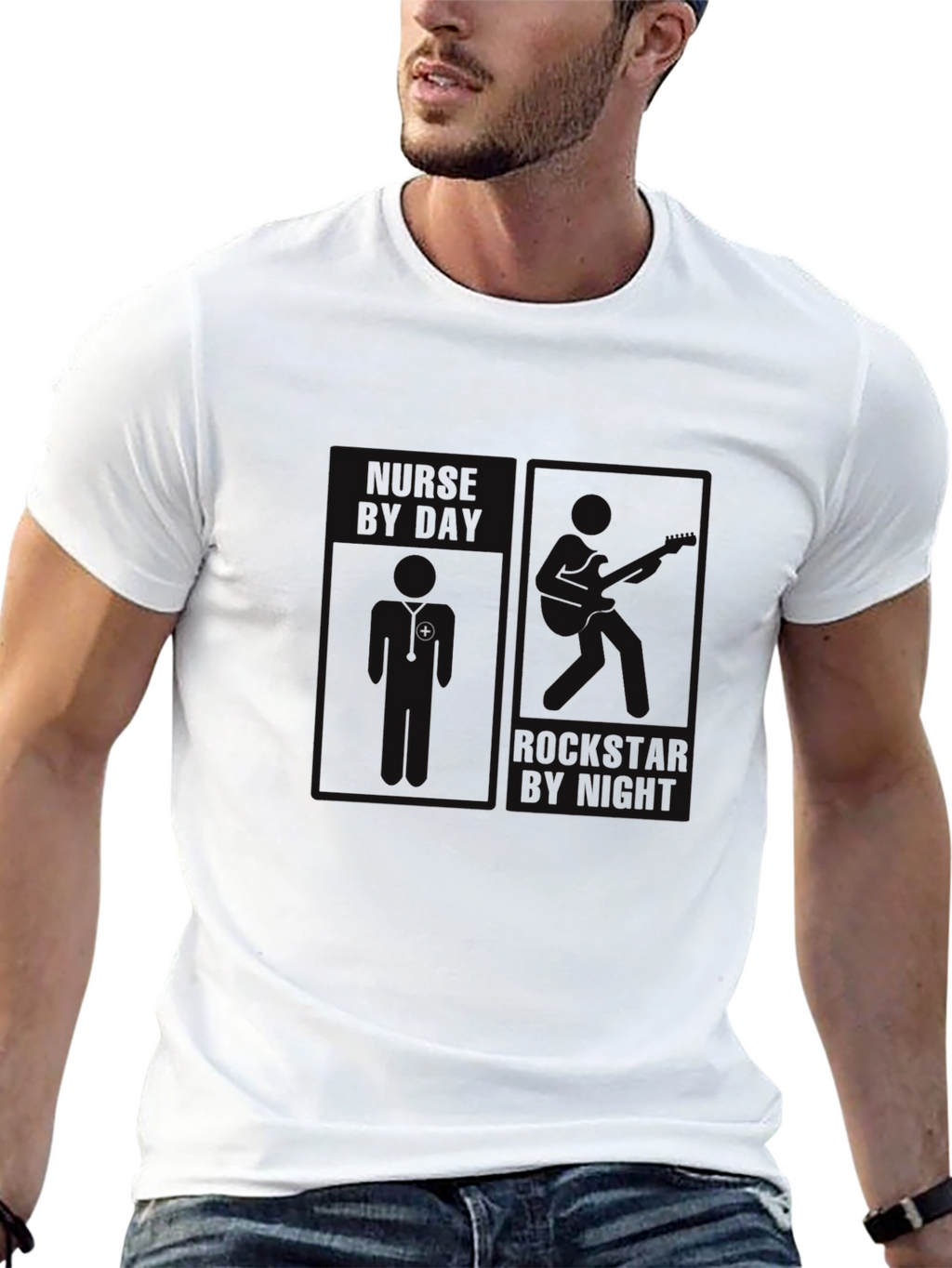 Black Nurse By Day Rockstar By Night Graphic T-Shirt
