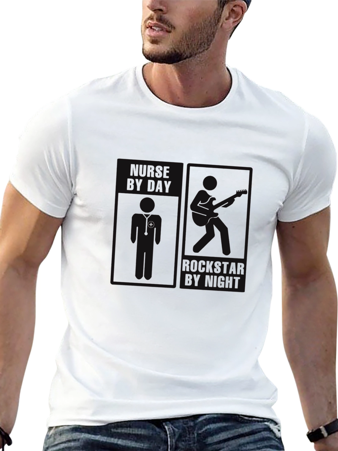 Black Nurse By Day Rockstar By Night Graphic T-Shirt