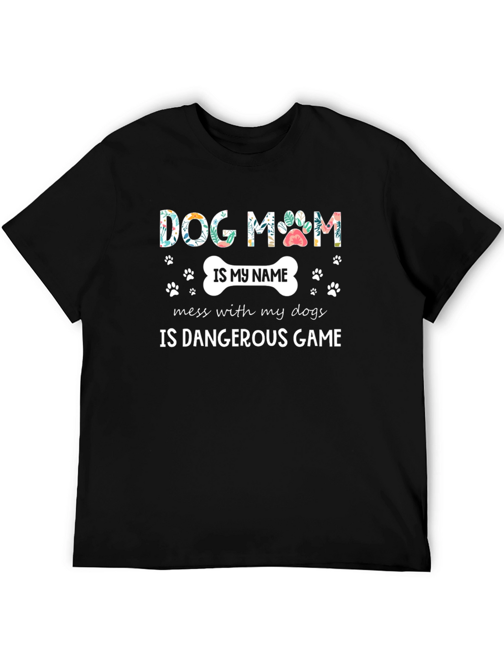 Dog Mom T-Shirt - Floral Paw Print Design