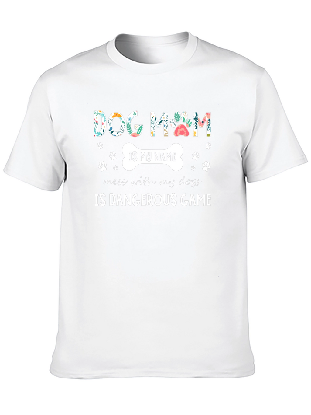 Dog Mom T-Shirt - Floral Paw Print Design