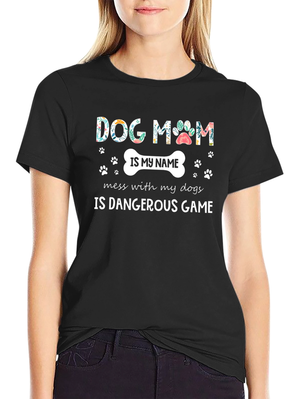 Dog Mom T-Shirt - Floral Paw Print Design