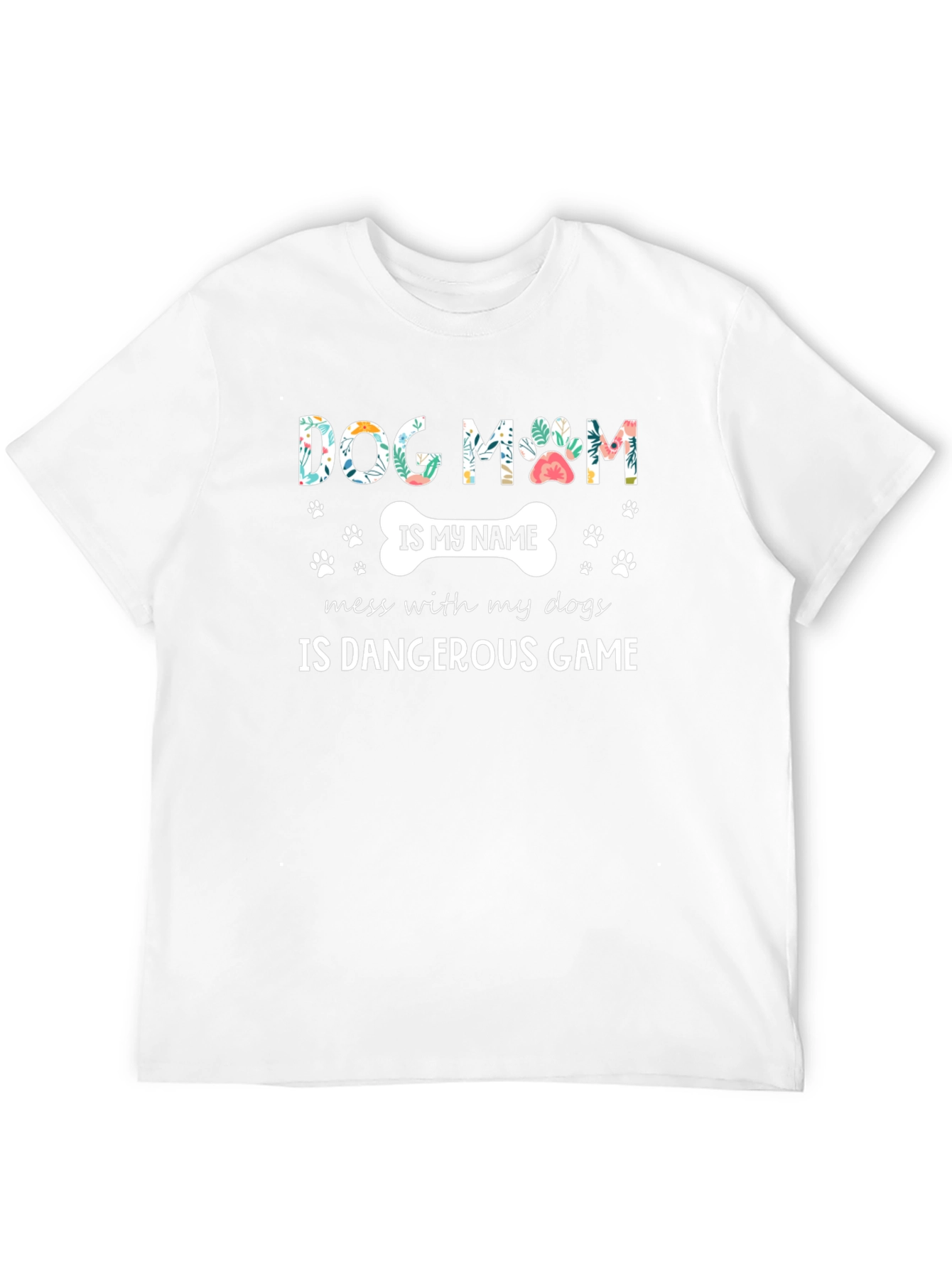 Dog Mom T-Shirt - Floral Paw Print Design