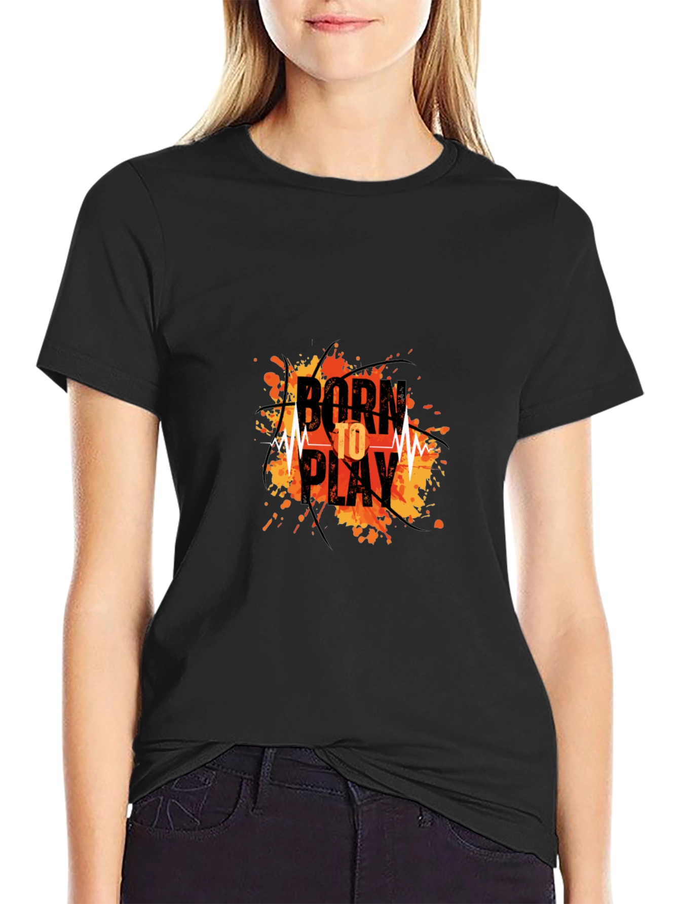 Born To Play Graphic Print Black T-Shirt