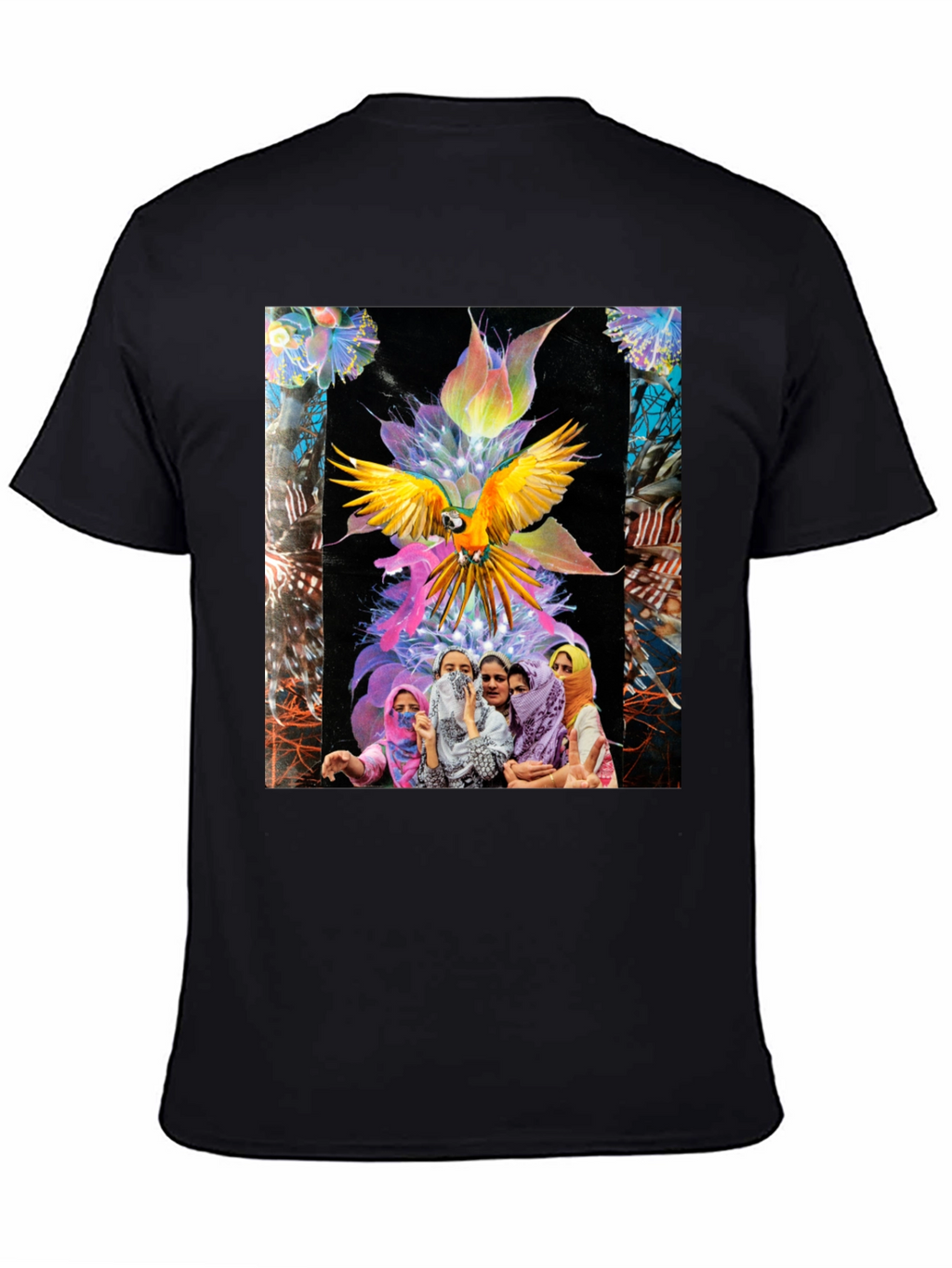 Artistic Graphic Tee - Parrot & Floral Design