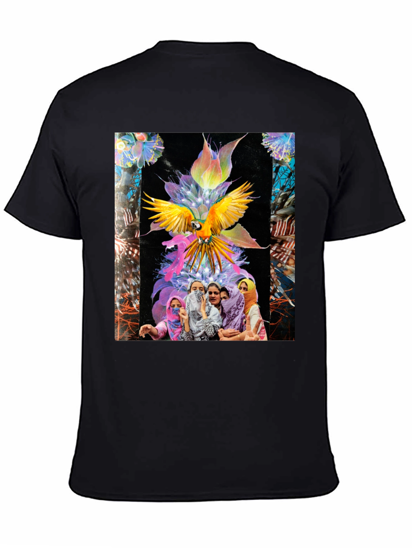 Artistic Graphic Tee - Parrot & Floral Design