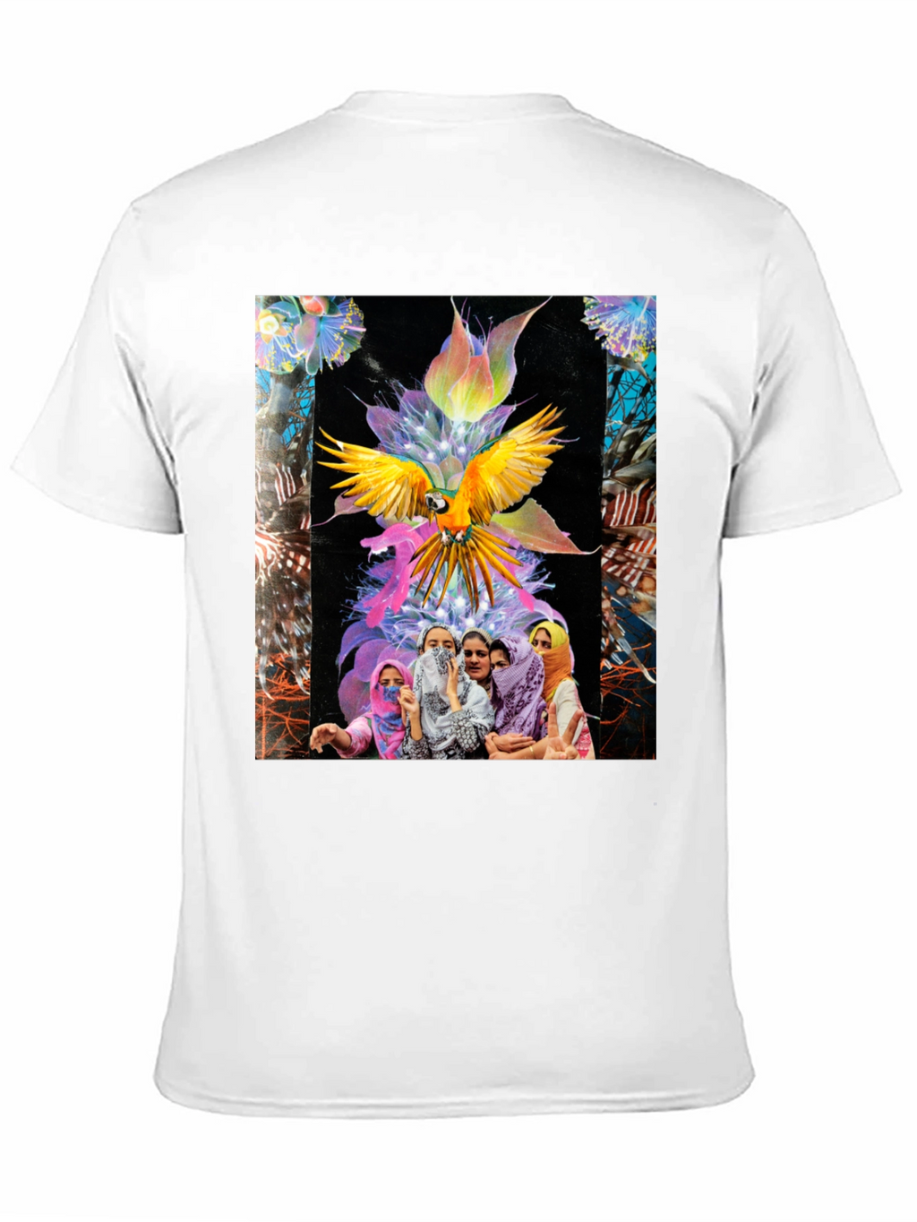 Artistic Graphic Tee - Parrot & Floral Design