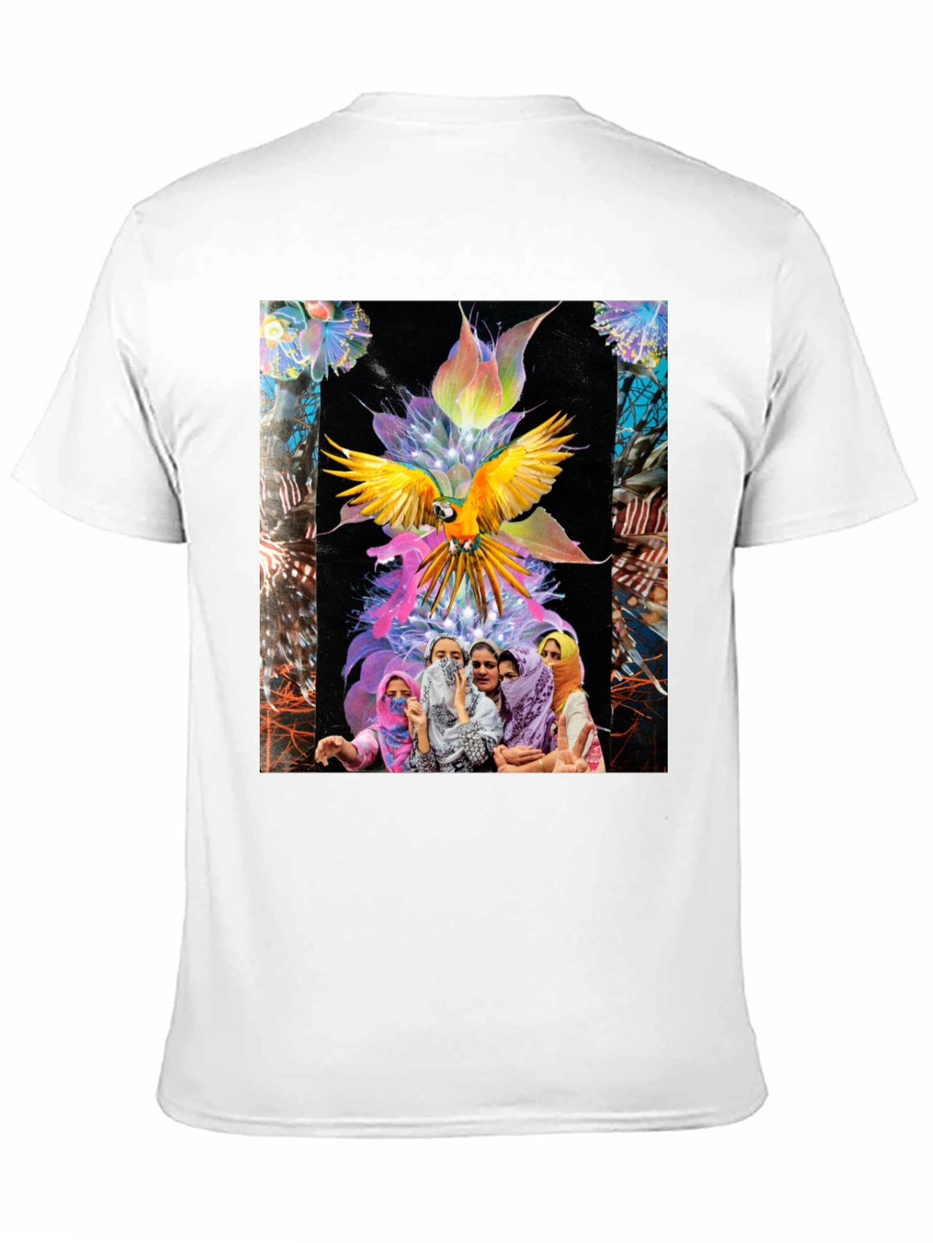 Artistic Graphic Tee - Parrot & Floral Design