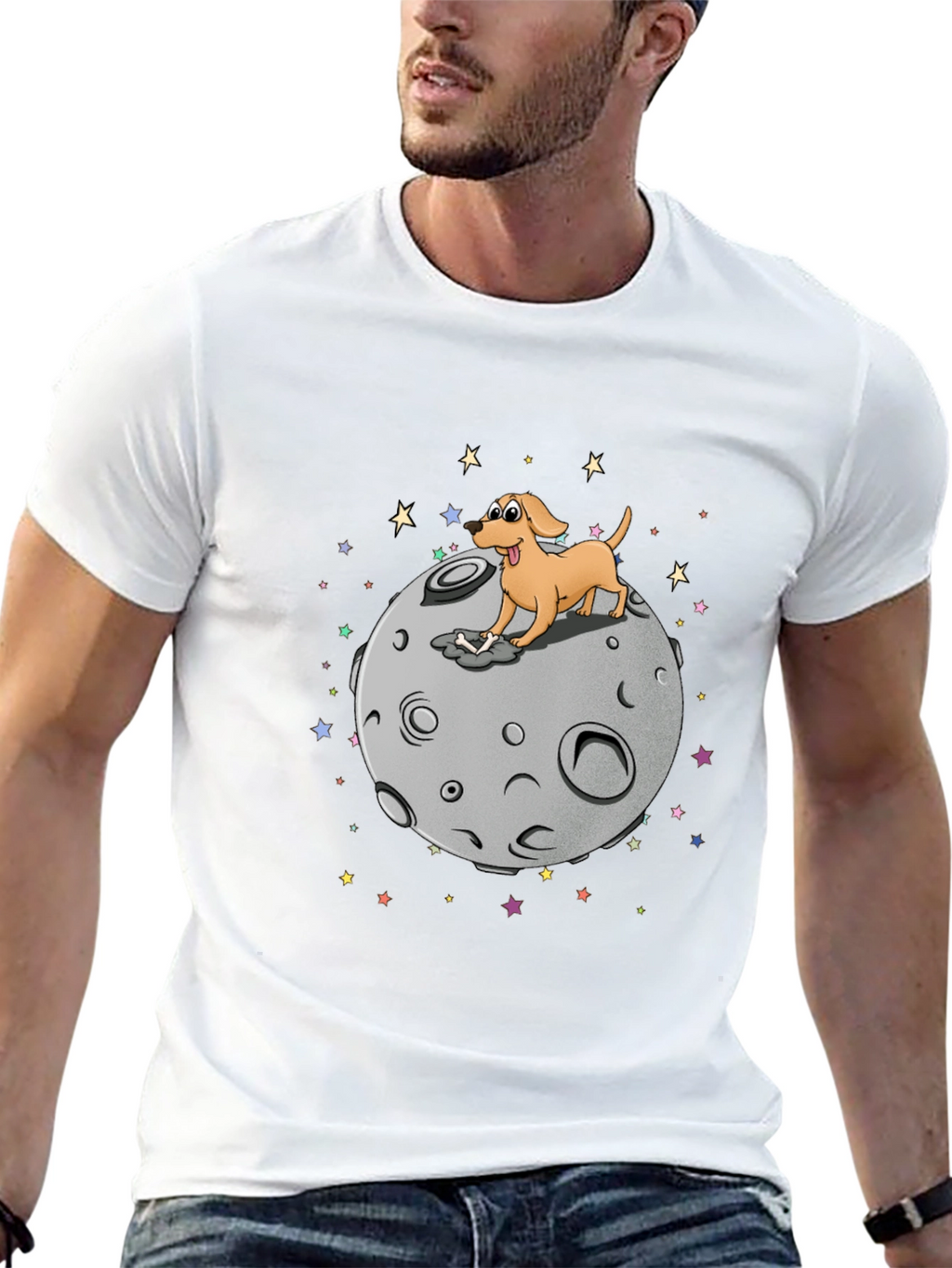 Dog on Moon Graphic T-Shirt