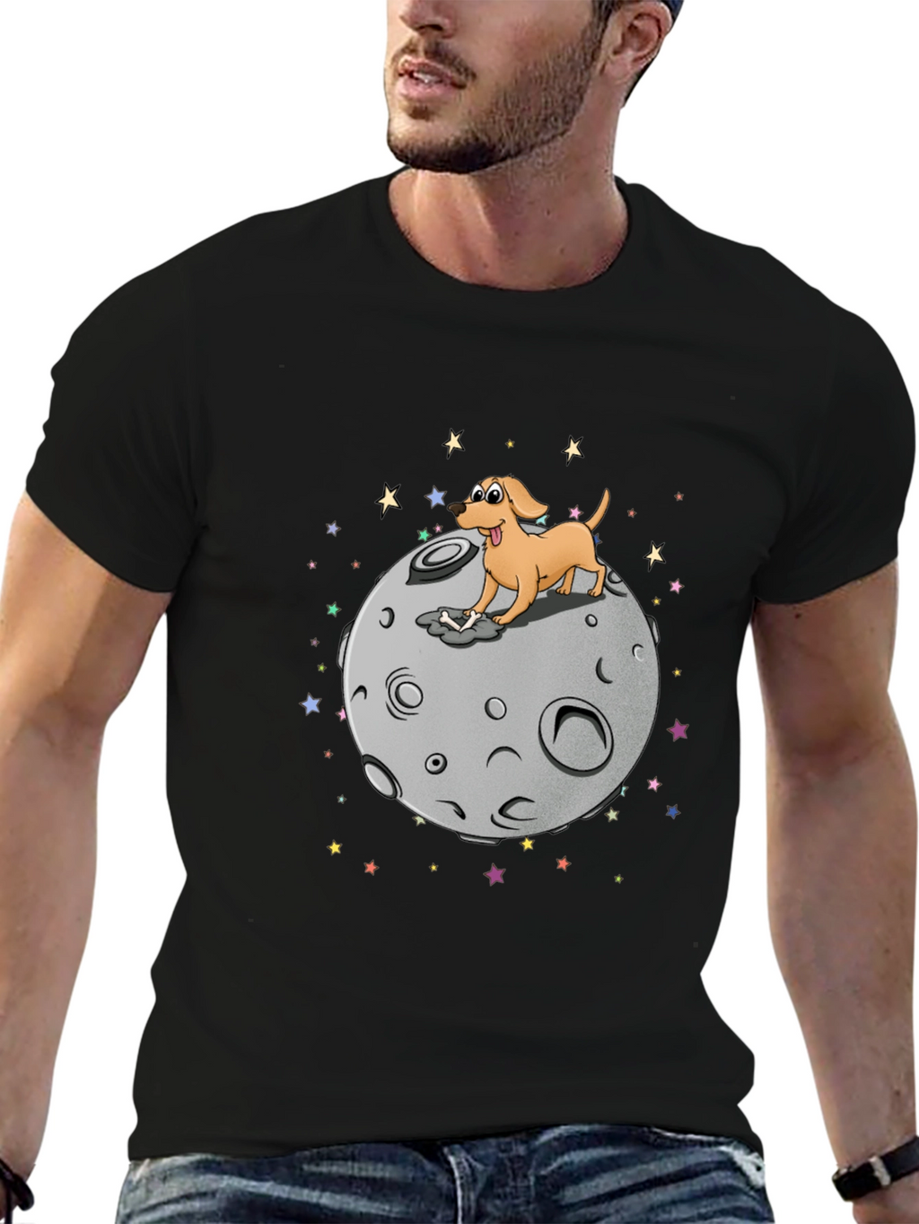 Dog on Moon Graphic T-Shirt
