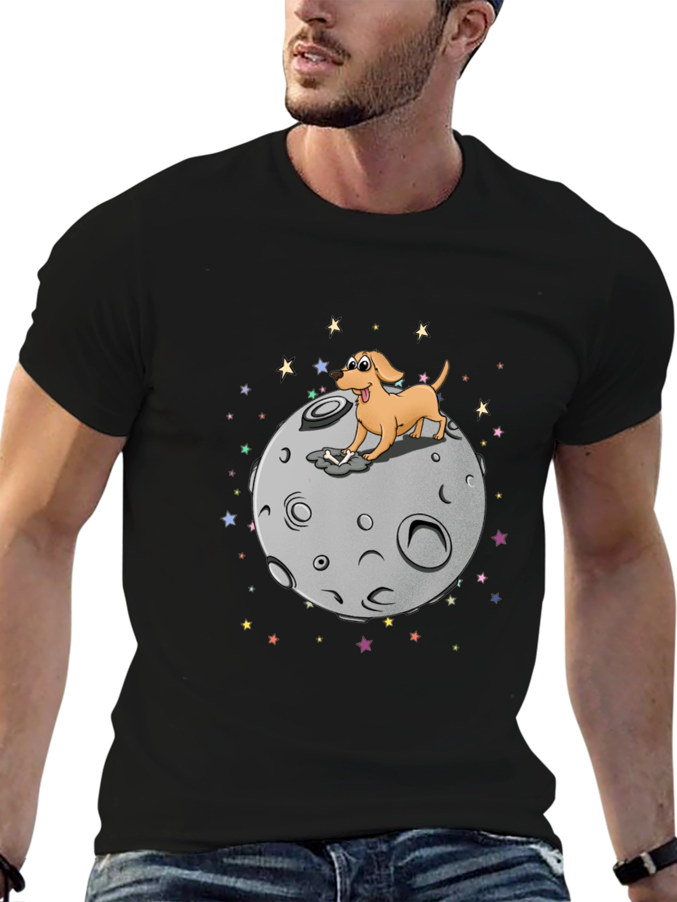 Dog on Moon Graphic T-Shirt