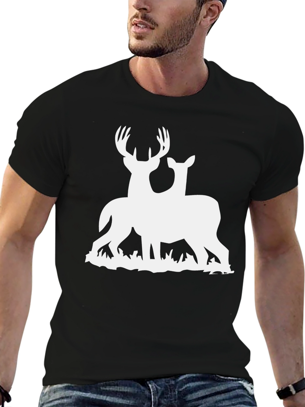 Deer Couple Graphic Tee - Black